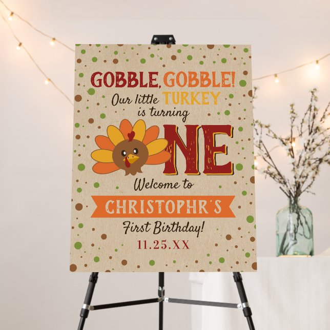 Little Turkey Fall Thanksgiving 1st Birthday Foam Board (In Situ (Stand))