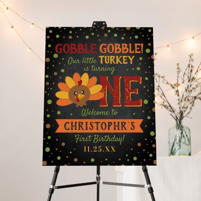 Little Turkey Fall Thanksgiving 1st Birthday Foam Board (In Situ (Stand))