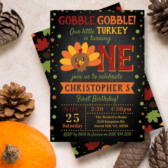 Little Turkey Fall Thanksgiving 1st Birthday Invitation (Creator Uploaded)