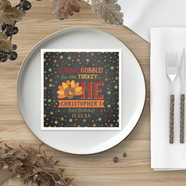 Little Turkey Fall Thanksgiving 1st Birthday Napkins (Creator Uploaded)