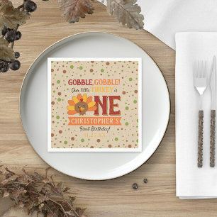 Little Turkey Fall Thanksgiving 1st Birthday Napkins