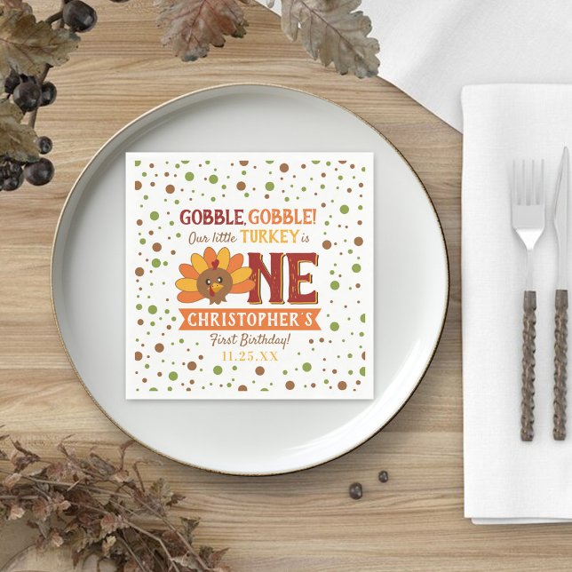 Little Turkey Fall Thanksgiving 1st Birthday Napkins (Creator Uploaded)