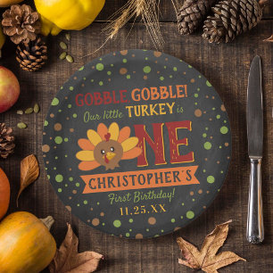 Little Turkey Fall Thanksgiving 1st Birthday Paper Plates