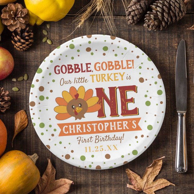 Little Turkey Fall Thanksgiving 1st Birthday Paper Plates (Creator Uploaded)