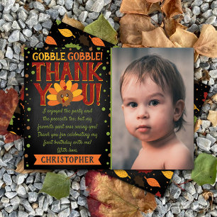 Little Turkey Fall Thanksgiving 1st Birthday Photo Thank You Card