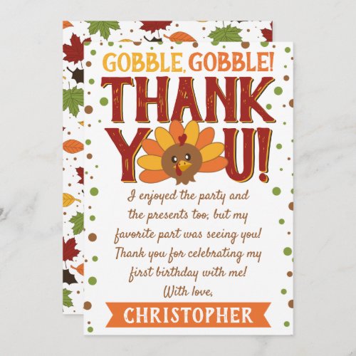 Little Turkey Fall Thanksgiving 1st Birthday Thank You Card