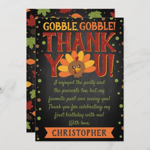 Little Turkey Fall Thanksgiving 1st Birthday Thank You Card