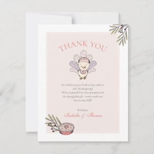 Little Turkey Girl Fall Baby Shower Thank You Card