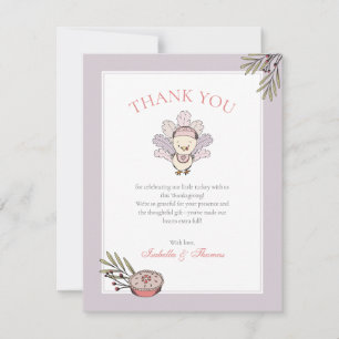 Little Turkey Girl Fall Baby Shower Thank You Card
