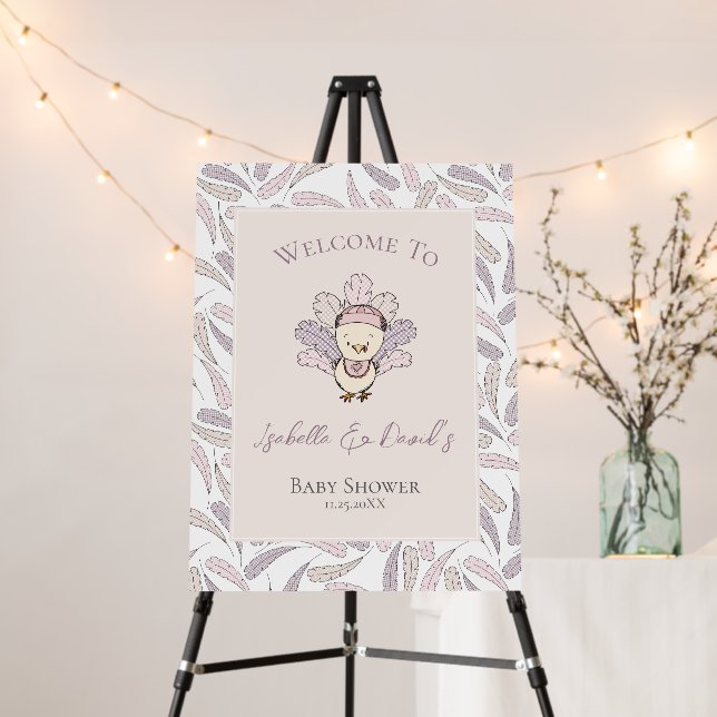 Little Turkey Girl Fall Baby Shower Welcome Sign (In Situ (Stand))