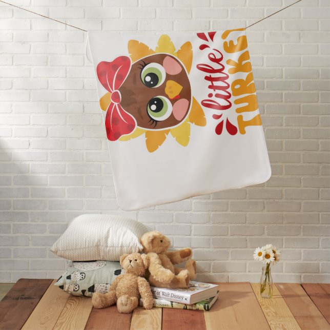 Little Turkey Girl Kids Thanksgiving Baby Blanket (In Situ)