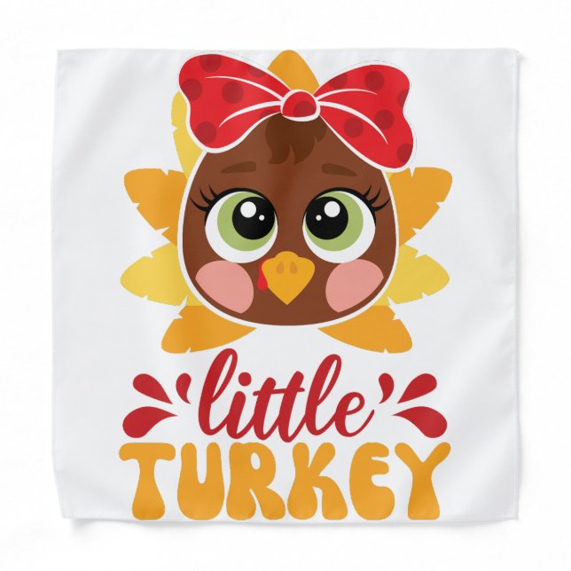 Little Turkey Girl Kids Thanksgiving Bandana (Front)