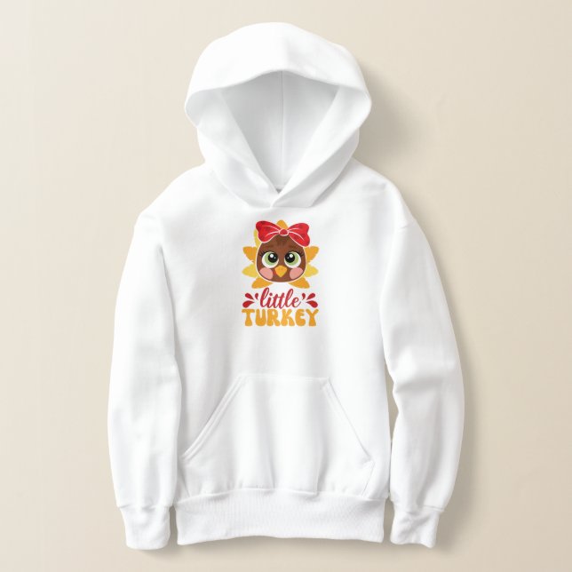 Little Turkey Girl Kids Thanksgiving Hoodie (Laydown)