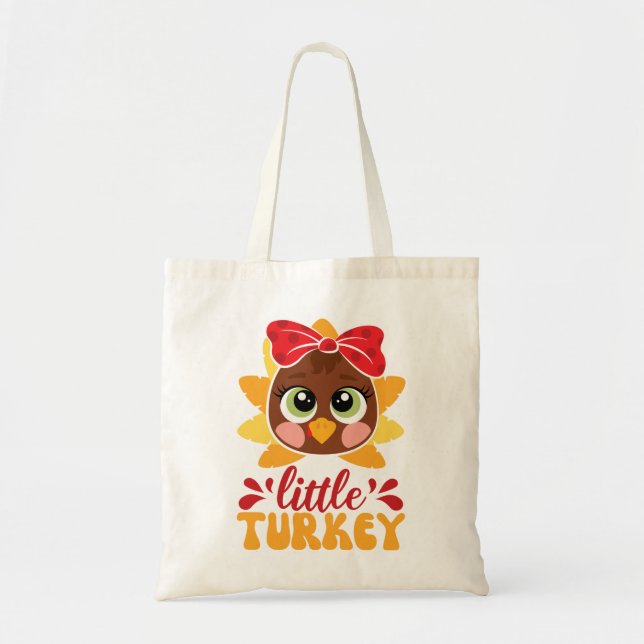 Little Turkey Girl Kids Thanksgiving Tote Bag (Front)