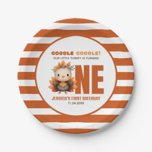 Little Turkey Gobble Thanksgiving 1st Birthday Paper Plates