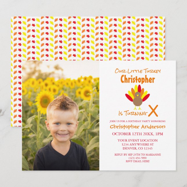 Little Turkey Kids Birthday Invitation (Front/Back)