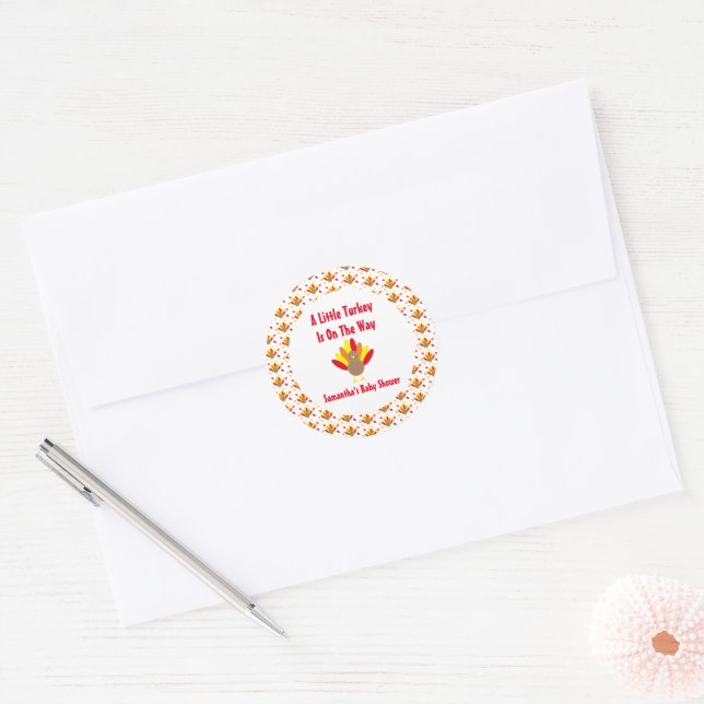Little Turkey On The Way Classic Round Sticker (Envelope)