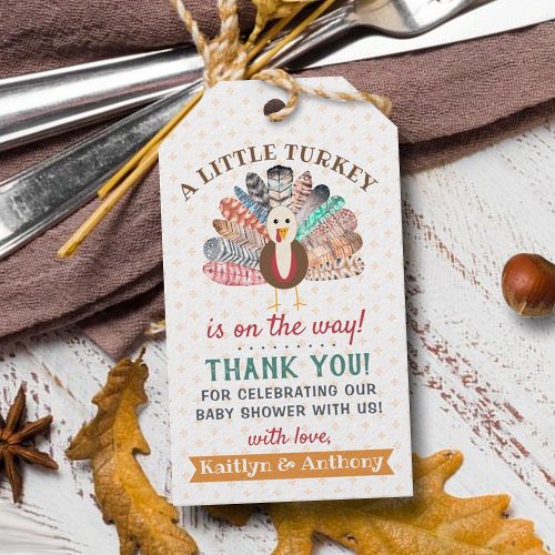 Little Turkey On The Way Thanksgiving Baby Shower Gift Tags