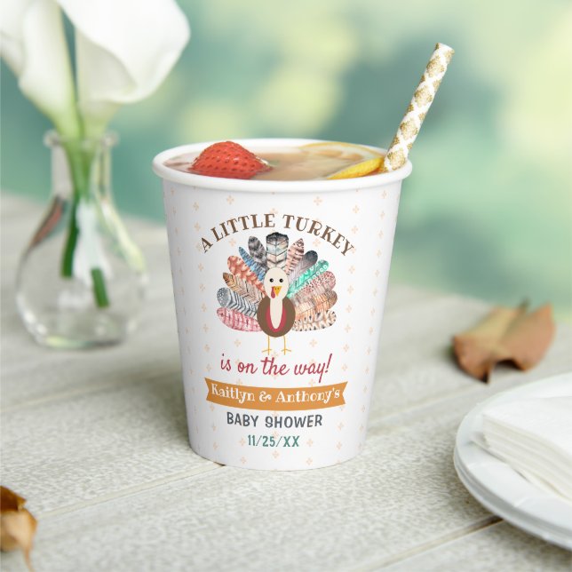 Little Turkey On The Way! Thanksgiving Baby Shower Paper Cups (Insitu)
