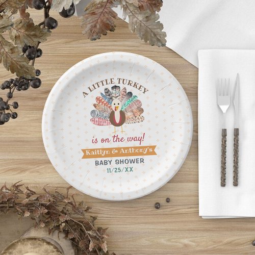 Little Turkey On The Way Thanksgiving Baby Shower Paper Plates