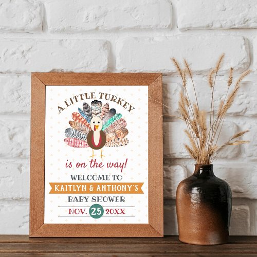 Little Turkey On The Way Thanksgiving Baby Shower Poster