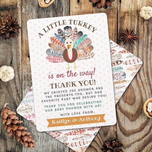 Little Turkey On The Way Thanksgiving Baby Shower Thank You Card