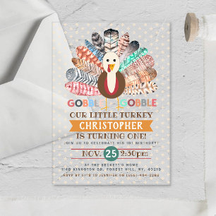 Little Turkey Thanksgiving Any Age Birthday Acrylic Invitations