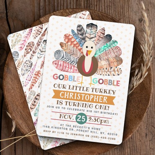 Little Turkey Thanksgiving Any Age Birthday Invitation