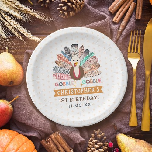 Little Turkey Thanksgiving Any Age Birthday Paper Plates
