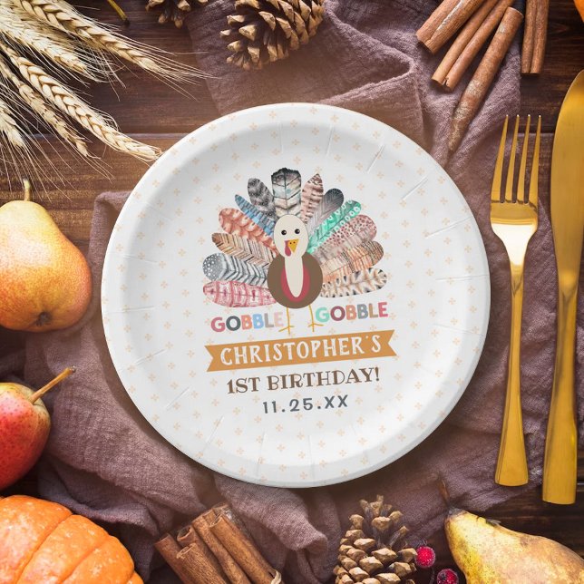 Little Turkey Thanksgiving Any Age Birthday Paper Plates (Creator Uploaded)