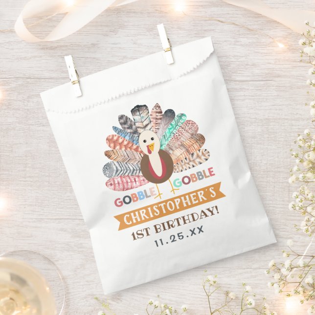 Little Turkey Thanksgiving Any Age Birthday Party Favor Bag (Clipped)