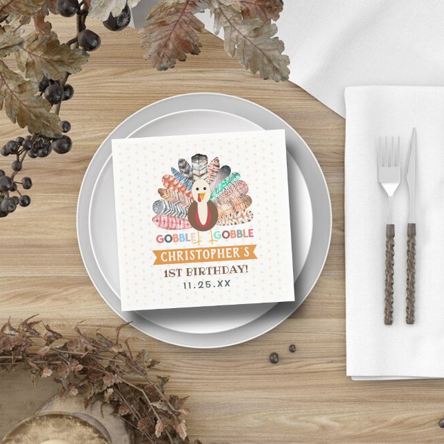 Little Turkey Thanksgiving Any Age Birthday Party Napkins (Creator Uploaded)