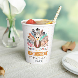 Little Turkey Thanksgiving Any Age Birthday Party Paper Cups