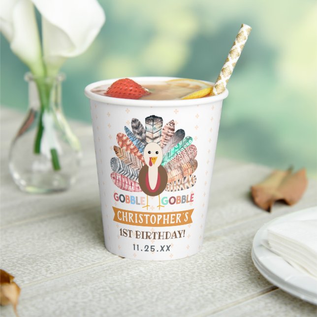 Little Turkey Thanksgiving Any Age Birthday Party Paper Cups (Insitu)