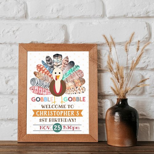 Little Turkey Thanksgiving Any Age Birthday Party Poster