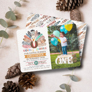 Little Turkey Thanksgiving Any Age Birthday Photo Invitation