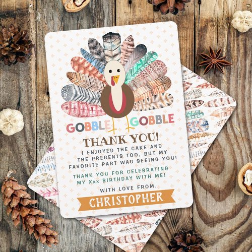 Little Turkey Thanksgiving Any Age Birthday Thank You Card