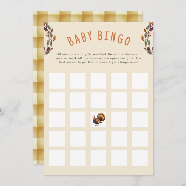 Little Turkey Thanksgiving Fall Baby Bingo Invitation (Front/Back)