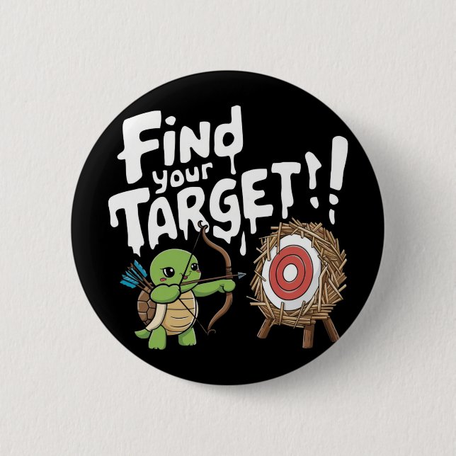 Little turtle aiming a bow an arrow button (Front)