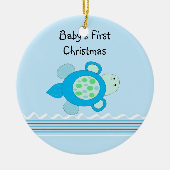 Little Turtle Baby's First Christmas Ceramic Ornament (Front)