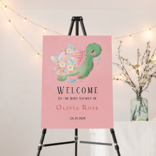 Little Turtle Pink Baby Girl Shower Welcome Sign