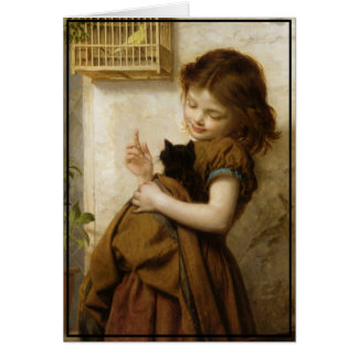 Little Tuscan Girl with Kitten and Bird Cards