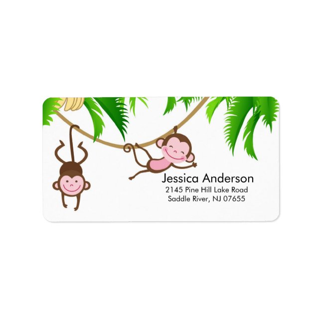 Little Twins Monkey Baby Shower address Label (Front)