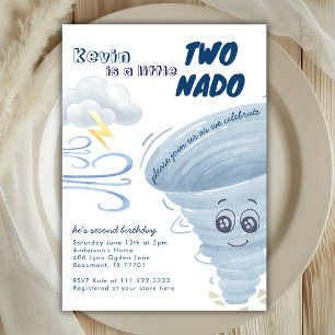 Little Two Nado Cute Tornado 2nd Boy Birthday  Invitation