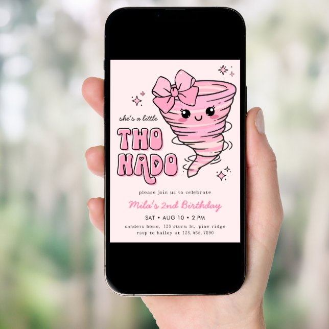 Little Twonado Pink Tornado 2nd Birthday Invitation (Front Digital)