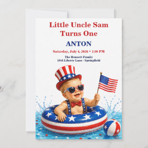 Little Uncle Sam Pool Party First Birthday Invitation