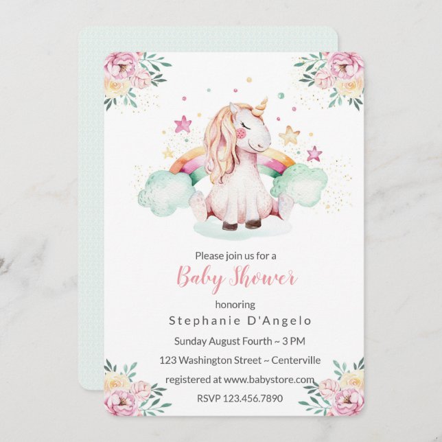 Little Unicorn Baby Shower Invitation (Front/Back)