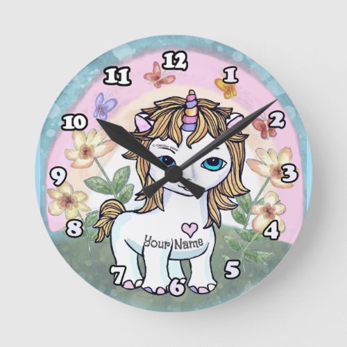 Little Unicorn custom name  Round Clock