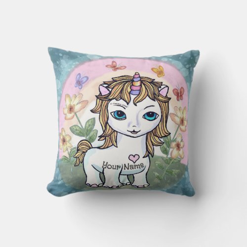 Little Unicorn custom name  Throw Pillow