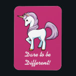 Little Unicorn Magnet<br><div class="desc">Pretty, picture of a little unicorn with purple mane and tail, with message, "Dare to be Different!", is featured on this magnet. Use yourself or give as a gift to encourage a family member, friend or unicorn lover!</div>